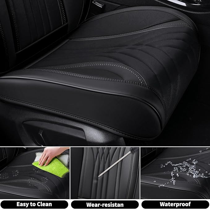 FLORICH Car Seat Covers, Leather Seat Covers 2PCS,Waterproof Front Seat Cover for Cars, Luxury Leatherette Car Seat Cushion, Automotive Black Seat Covers for Sedan SUV Pick-up Truck