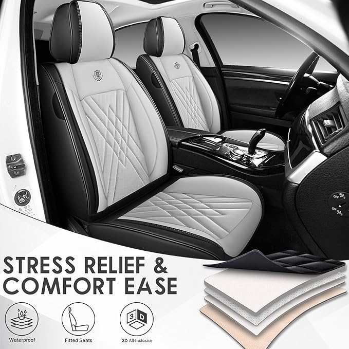 JGDL Car Seat Covers for Subaru Crosstrek 2016-2026, 5 Piece Set Nappa Leather Non-Slip Seat Protectors, Breathable Seat Cover Set. (Standard 5 Seats, Black White)