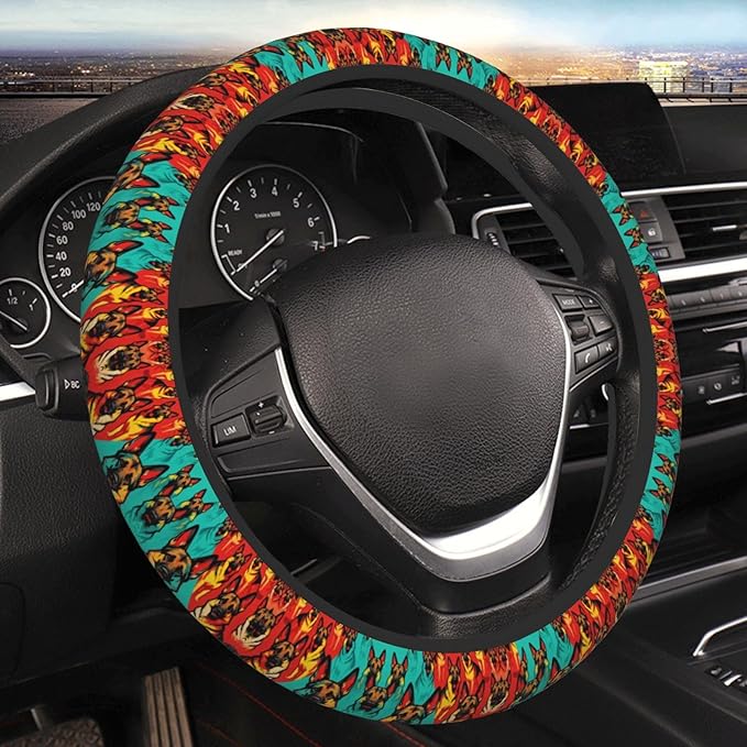 Multi-Color German Shepherd Dog Neoprene Steering Wheel Covers Women Men Car Accessories, Universal 15 Inch Fit Auto, Suvs, Truck