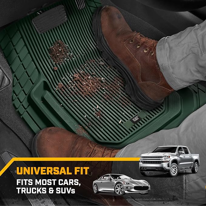 Cat® ToughLiner™ Car Floor Mats - Heavy Duty Trim to Fit Mat for Trucks - Car Mats & SUV Floor Liners for Car - All-Weather Truck Accessories & Odorless Rubber Automotive Mats - Green