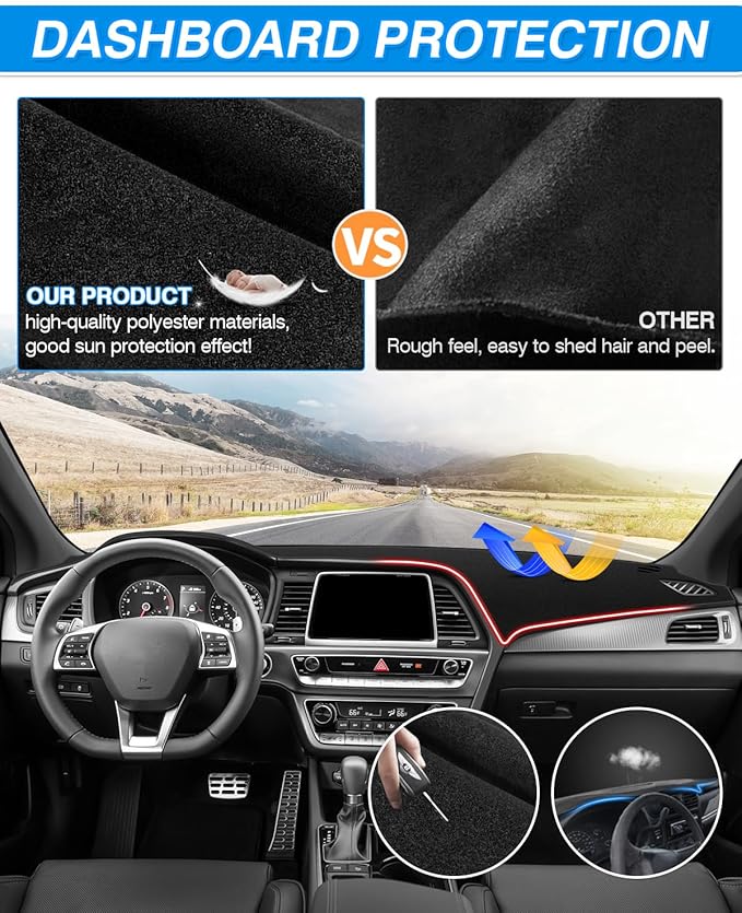 CARTIST Dashboard Cover for 2015-2019 Hyundai Sonata Accessories,4-Layer Suede Dash Mat,Non-Slip Sunshield Protector Anti-UV Anti-Glare