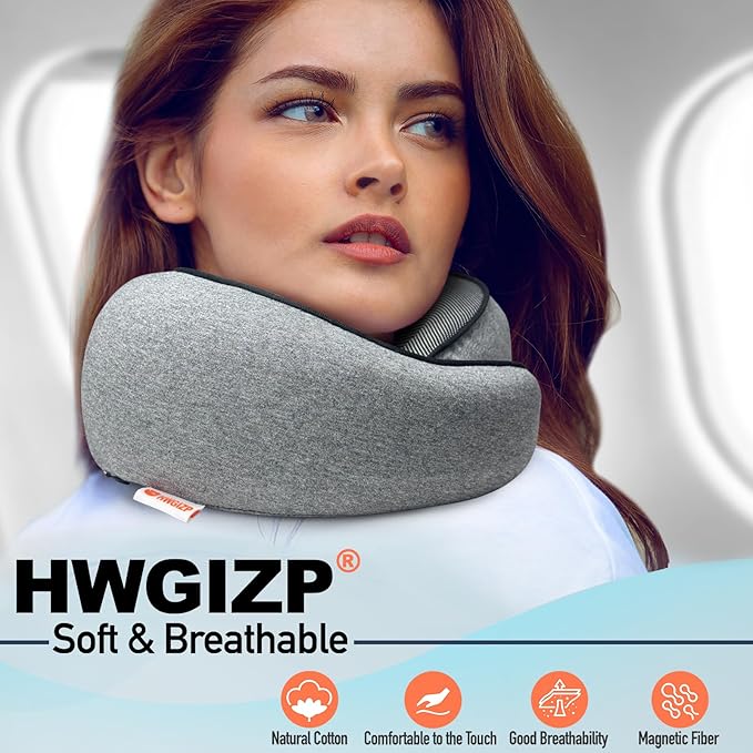 HWGIZP Travel Pillow | High-Density Memory Foam Pillow with 360° Surround Support. Ergonomically Designed. Ideal for Airplane Travel and Home Use.