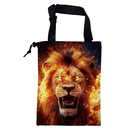 KXWQTRDD Car Garbage Bag Firce Lion Burning Flame Hanging Canvas Car Trash Bag Drawstring Car Back Seat Organizer for Car Back Front Seat Console with Adjustable Buckle