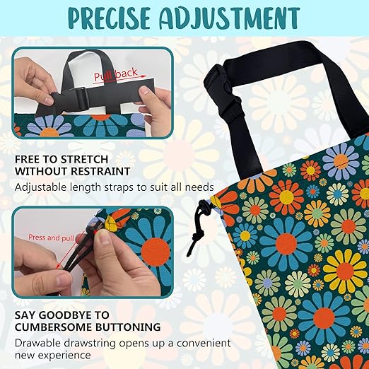KXWQTRDD Car Garbage Bag Vintage Groovy 70s Floral Drawstring Car Trash Bag Hanging for Back Seat with Adjustable Buckle Canvas Vehicle Trash Can Easy-to-Install