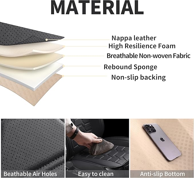 hoozoom Leather car Seat Covers Breathable Car Seat Protector Front seat Covers Universal Fit for 95% Car Truck SUV Van Vehicles （Black，2PCS）