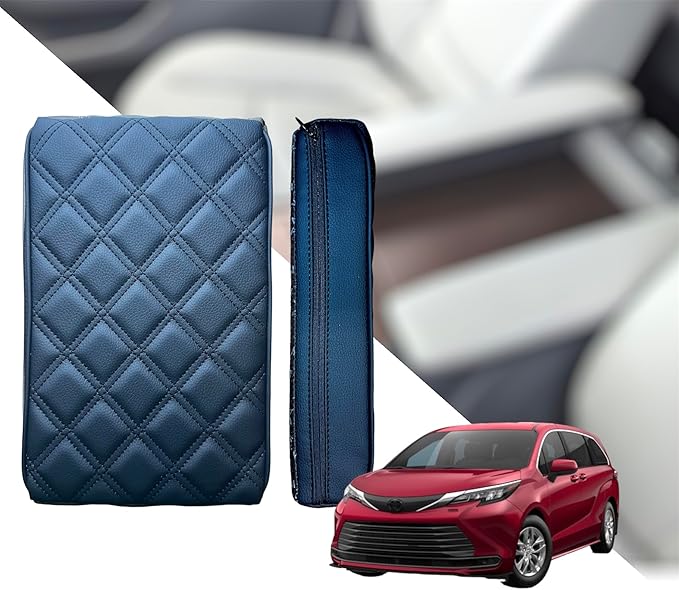 EMZ Leather Center Console Armrest Cushion Pad Accessories for Toyota Sienna 2021 2022 2023 2024 2025 (Black)