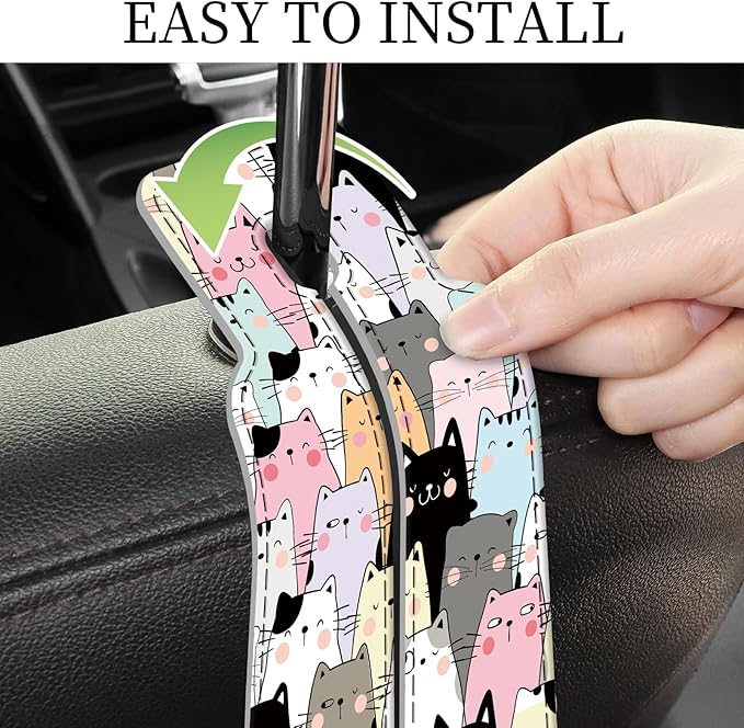 AXRQLSU PU Leather Car Seat Hook, Storage Headrest Hanger, Cute Car Backseat Organizer, Car Hooks for Purses and Bags Multicolor Cat