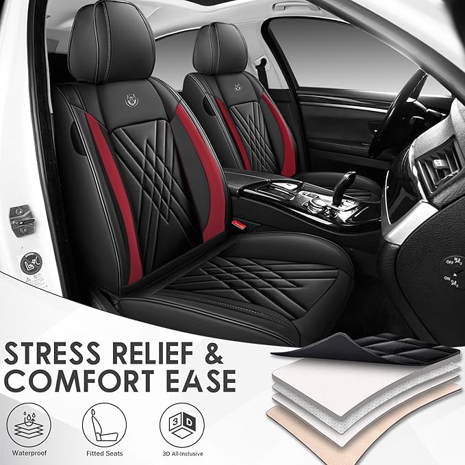 JGDL Car Seat Covers for Subaru Crosstrek 2016-2026, 2 Piece Set Nappa Leather Non-Slip Seat Protectors, Breathable Seat Cover Set. (Standard 2 Seats, Black Red)