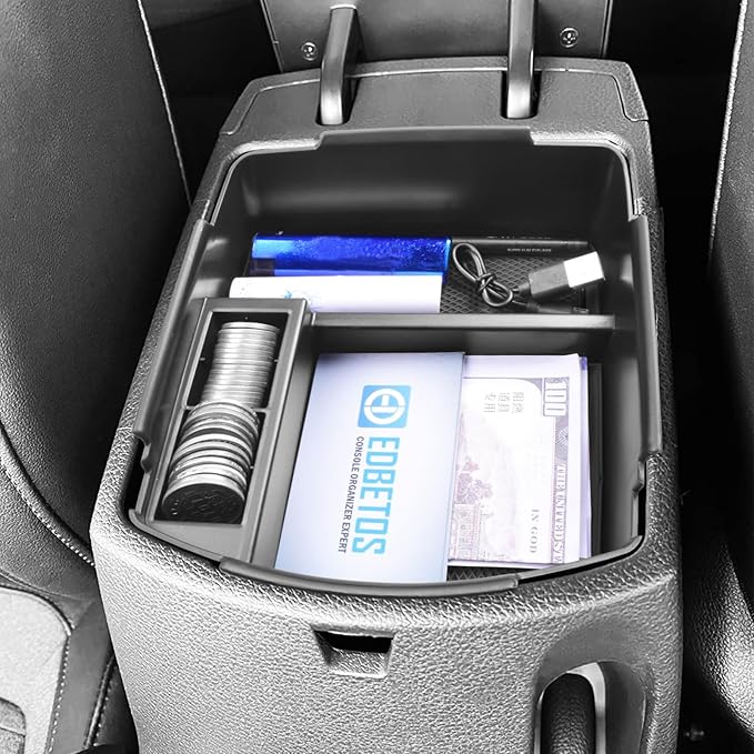 EDBETOS Seltos Center Console Organizer Compatible with KIA Seltos 2020 2021 2022 2023 2024 2025 Accessories Armrest Box Insert Tray Secondary Storage Pallet ABS Plastic Material, Black