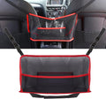 Car Storage Bag, Auto Net Pocket Handbag Holder, Driver Storage Netting Pouch for Document Phone Tissue Purse Storage, Organizer Mesh Bag Between Two Seats, Backseat Pets Barrier, Red