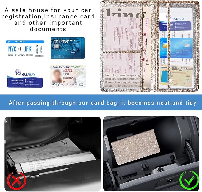 Ziciner Car Registration and Insurance Holder, Auto Card Document Glove Box Organizer with Magnetic Closure, Universal Vehicle Interior Accessories for Cars SUVs (Champagne-Large)