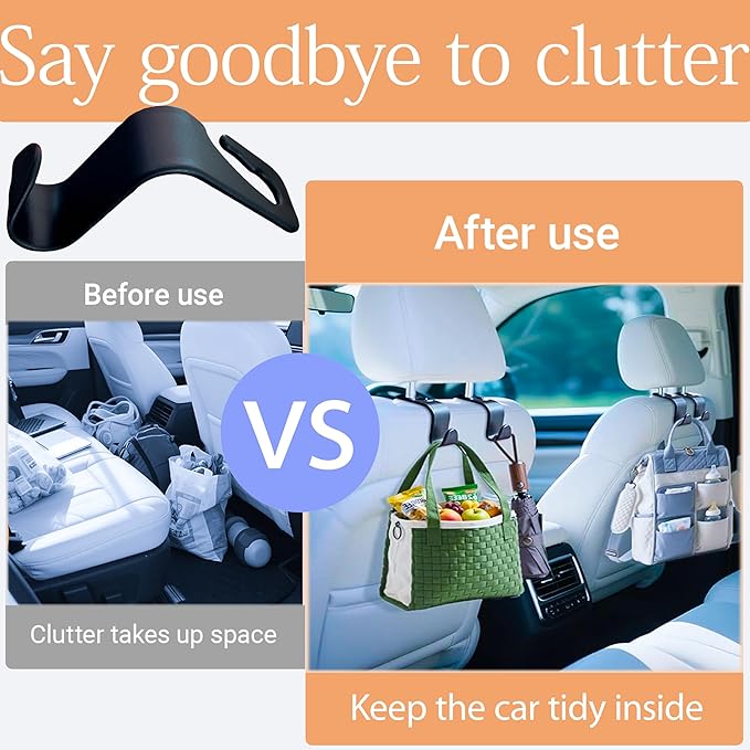 Car Seat Headrest Hook 4 Pack Hanger Storage Organizer Universal for Handbag Purse Coat fit Universal Vehicle Car (Black) S Type