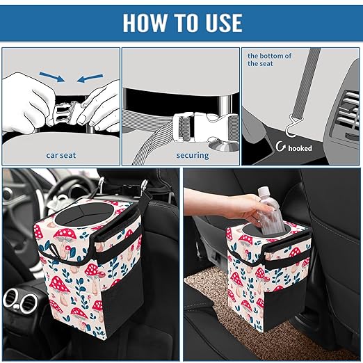 GVGHIDZ Car Trash Can – Multi-Purpose, Lightweight and Portable with Durable Water-Resistant Coating, No Installation Required, Practical and Ample Capacity, Variety of Colors.Mushroom