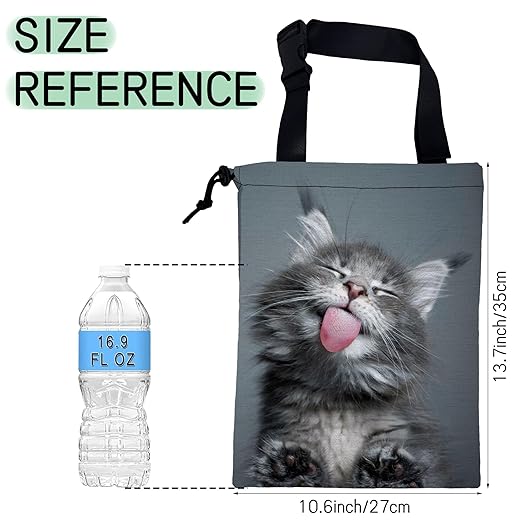 NHNXHWIA Adorable Cat Car Garbage Bag,Kitten Yawning Waterproof Small Car Trash Bag Hanging Back of Seat,Drawstring Hanging Car Trash Bag with Adjustable Buckle for Car Accessories