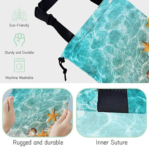 NHNXHWIA Starfish and Seashells Car Garbage Bag,Summer Ocean Waterproof Small Car Trash Bag Hanging Back of Seat,Drawstring Hanging Car Trash Bag with Adjustable Buckle for Car Accessories