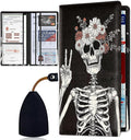 Car Registration and Insurance Card Holder for Women Men, Waterproof PU Leather Glove Box Car Organizer with Magnetic Shut, Vehicle Document Holder for Driver License, Skull Skeleton with Flowers