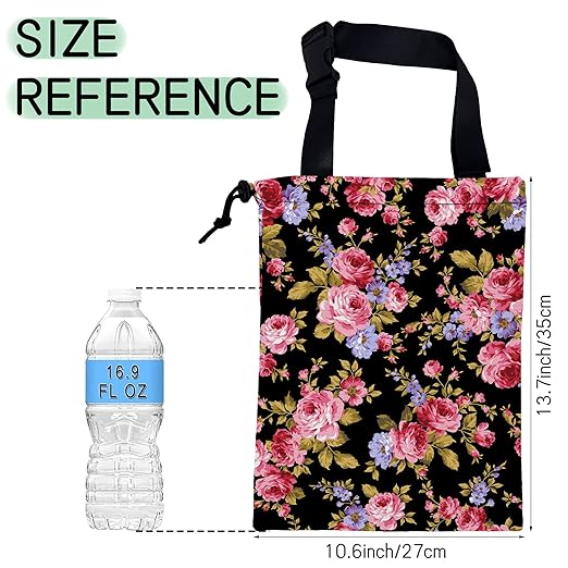 NHNXHWIA Pink Roses Car Garbage Bag,Hibiscus Waterproof Small Car Trash Bag Hanging Back of Seat,Drawstring Hanging Car Trash Bag with Adjustable Buckle for Car Accessories