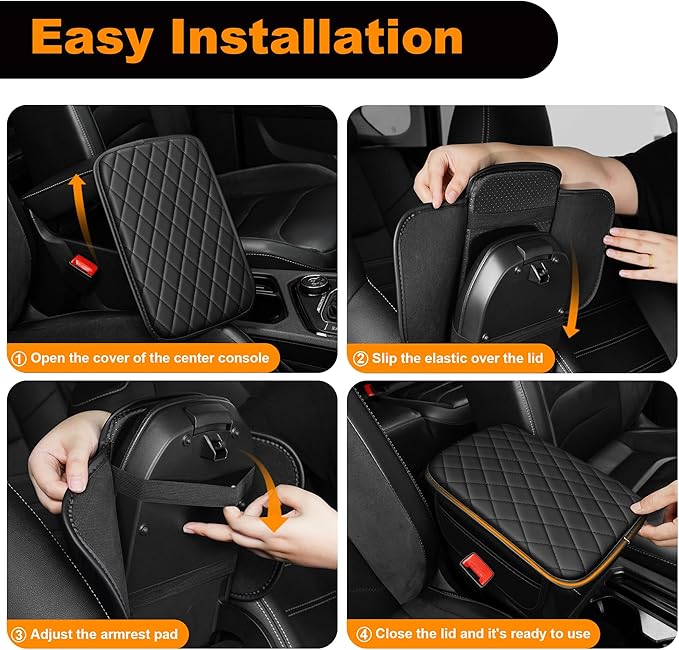 Center Console Cover for Cars Fit for Jeep Grand Cherokee Leather Armrest Covers with 2 Storage Bags(Black)