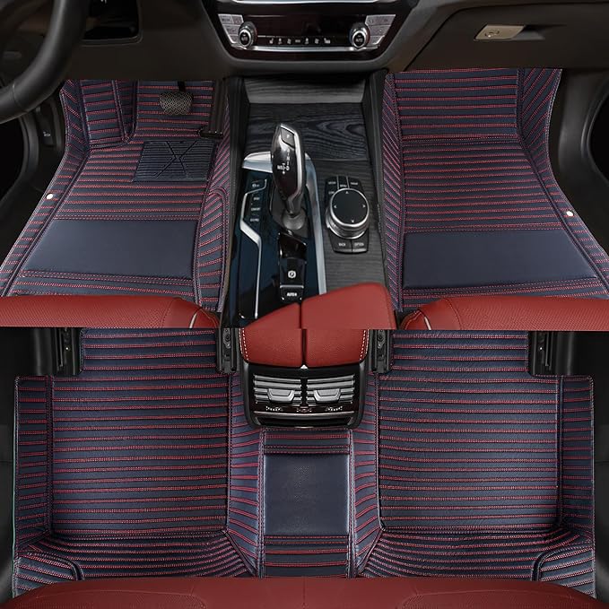 Luxury car Floor mats are for 99% of Vehicle Models,All Weather car Floor mats Provide Comprehensive Protection for Vehicles,Floor mats for car Personalized Customization! (Black=red)