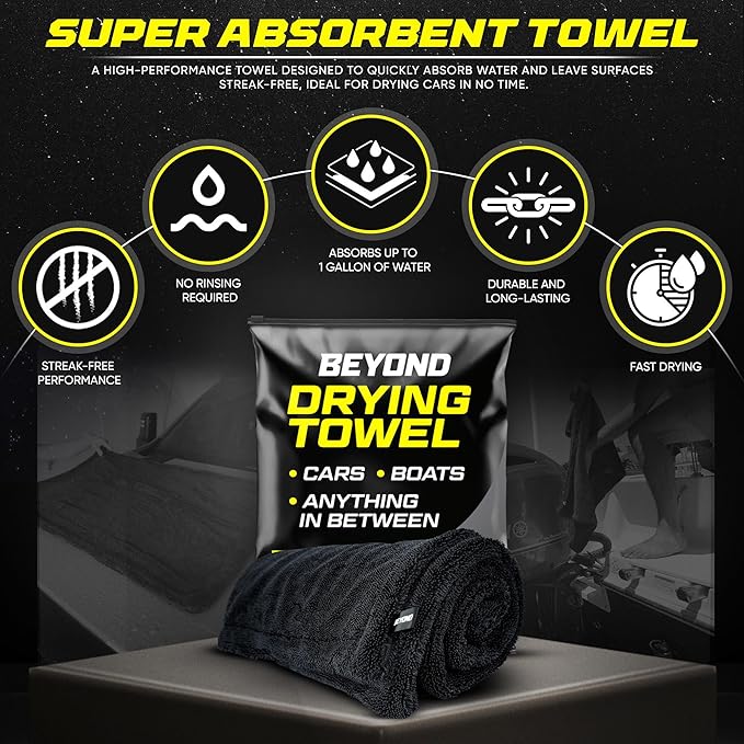 Beyond Drying Towel - Super Absorbent Large Premium Microfiber Detailing Towel for Cars and Boats - 3-Pack