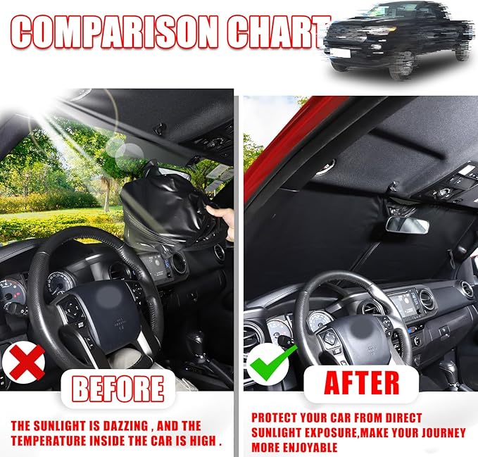 LLKUANG Car Windshield Sun Shade Compatible with Toyota Tacoma 2006-2024 Auto Windshield Sunshades Foldable Blocks UV Rays Sun Visor to Keep Your Vehicle Cool and Damage Free (Style F)