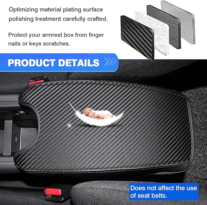 Autorder Center Console Cover for 2016-2020 2021 2022 Honda HR-V HRV Accessories Carbon Fiber Armrest Cover Anti-Scratch Middle Console Pad Leather Armrest Protector