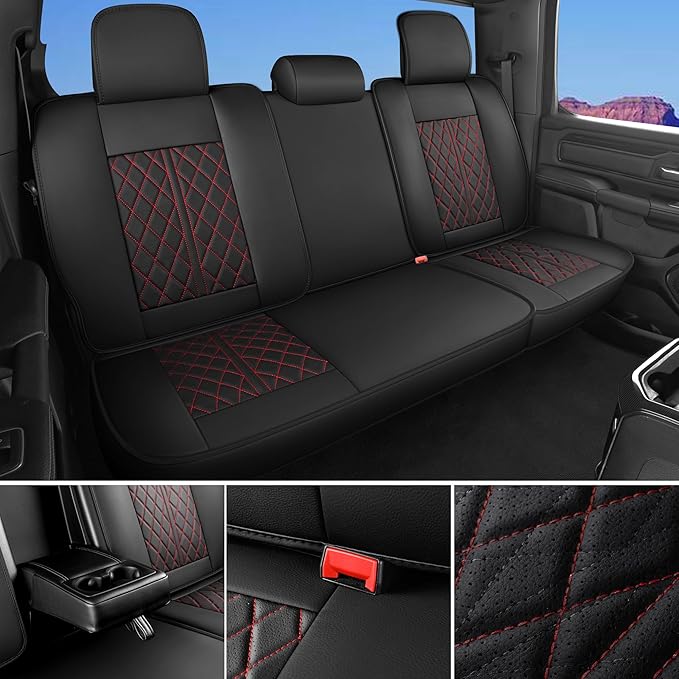 Universal Car Seat Cover Fit for Cars, SUV, Sedans, Anti-Slip Breathable (Black Redline, Full Set)