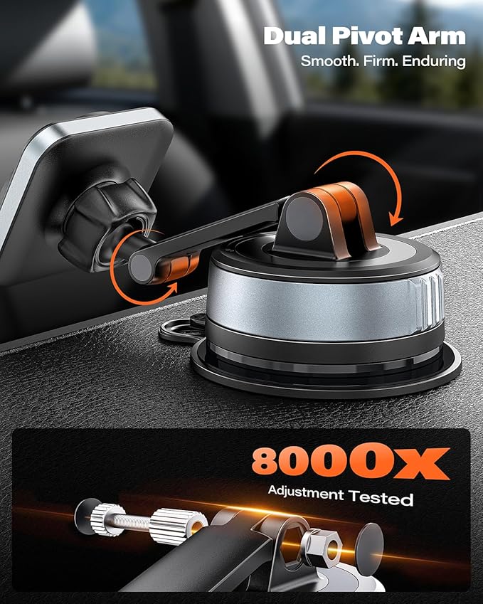 APPS2Car Dashboard Phone Mount for MagSafe, Strong Magnetic Car Phone Holder with Gel-Lock™ Suction, Dual Pivot Adjustable Arm, Stable Fit for iPhone 12–17 Series
