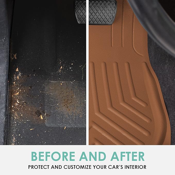 FH Group Faux Leather Deep Dish Car Floor Mats, Universal Fit, Trim-to-Fit, Brown