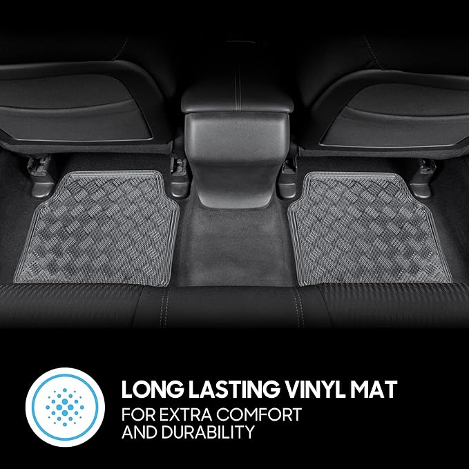 BDK Metallic Chrome Car Floor Mats All-Weather Universal Fit Automotive Floor Mats for Cars SUVs, Floor Mats for Trucks, Car Mats Full Set Front & Rear, Non-Slip Backing - Charcoal