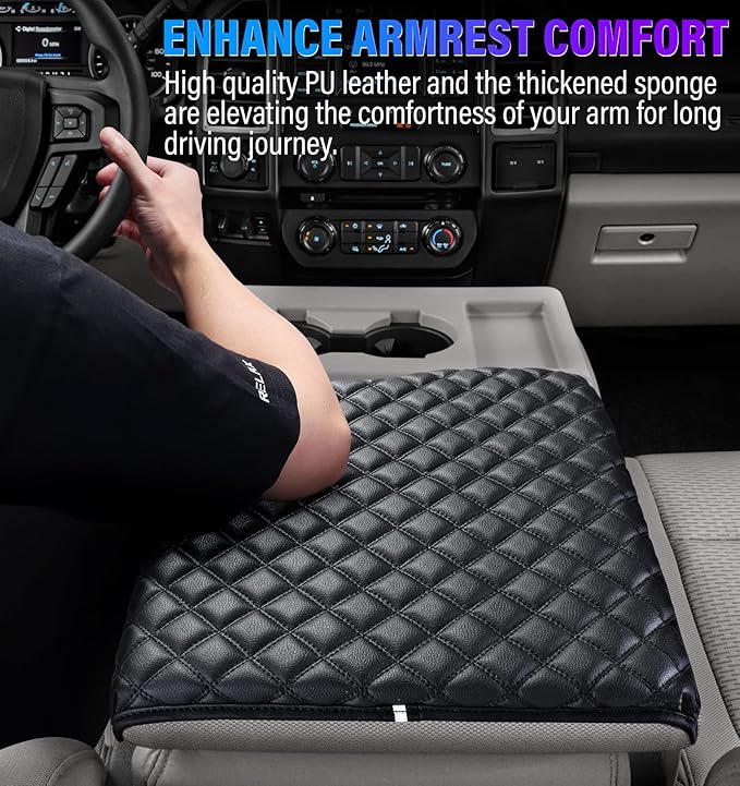 Thickened Center Console Armrest Cover for 2015-2025 Ford F150 Accessories, PU Leather Middle Console Protective Cover, Arm Rest Box Lid Cushion, Fits Only 40/20/40 Jump Seat Console