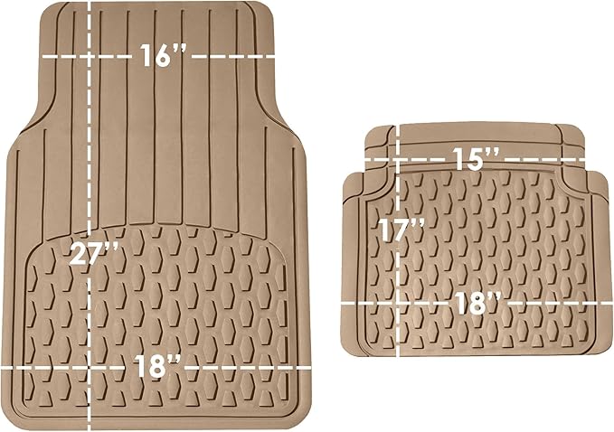 FH Group Automotive Floor Mats - Heavy-Duty Rubber Floor Mats for Cars, Universal Fit Full Set, ClimaProof Floor Mats, Trimmable Floor Mats For Most Sedan, SUV, Truck Floor Mats Beige