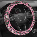 Cute Steering Wheel Cover for Women, Machine Washable Universal 14.5-15.5 inch Non-Slip Grip All Weather Use (Pink Green Leopard Cats)