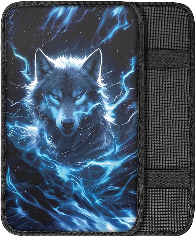 Horeset Lightning Wolf Car Armrest Cover Center Console Decor Protector, Anti-Scratch Auto Arm Rest Cushion Easy to Install