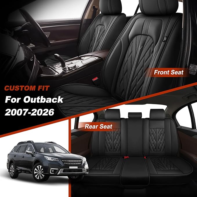 TTX LIGHTING Seat Covers Fit for Subaru Outback 2007-2026 Seat Covers Full Set Car Seat Covers Faux Leather Breathable Waterproof Car Seat Protector (5 Seats, Black)