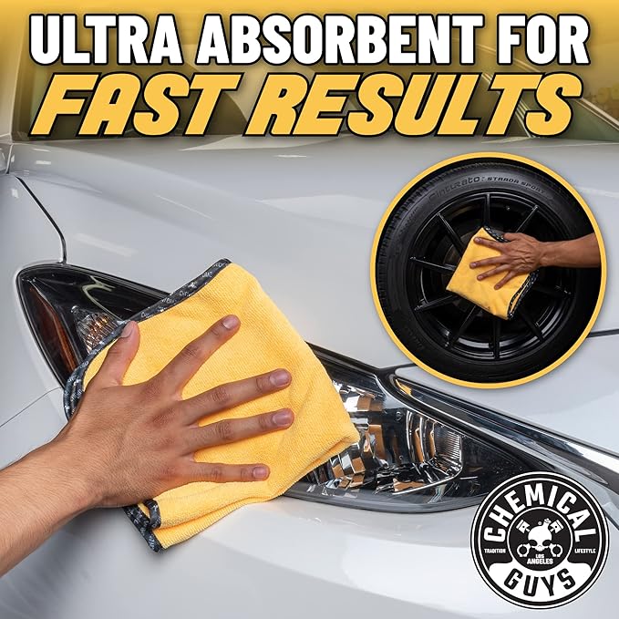 Chemical Guys Professional Grade Premium Microfiber Towels for Cars, Gold, 16" x 16", Ultra-Soft and Scratch-Free Car Detailing Cloths for Trucks, Motorcycles, and More - 3 Pack