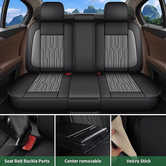 YORKNEIC Fit for Kia Sorento Seat Covers Full Set 2007-2023 2024: 5 Seats Waterproof Leather Car Seat Covers Protector (2 Row 5 Seat, Black & Grey)