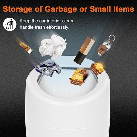 Kincown Car Trash Can, Mini Car Trash Bin with Lid, Leakproof Cup Holder Car Garbage Can with 20 Trash Bags, Vehicle Front Back Seat Organizers and Storage for Car, Home, Office, White