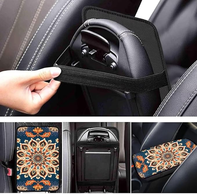 Bohemian Flower Print Center Console Armrest Pad for Cars Universal Decorative Car Armrest Box Protector Pad Easy to Install Car Decor Accessories for Sedan SUV Truck