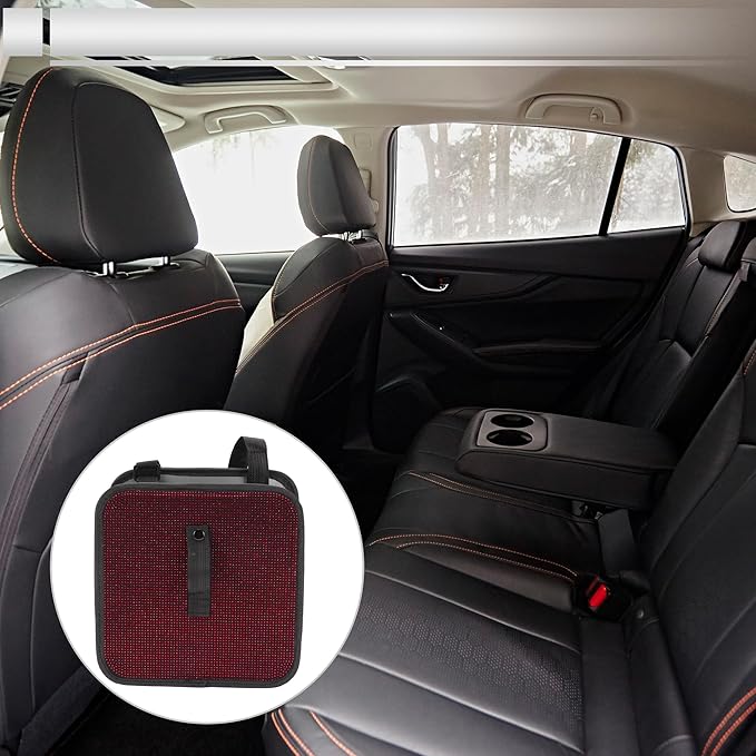 1 Pcs Universal Car Trash Can Hanging 9.1" Length 5.5" Width 9.1" Height Trash Bin Red Black Fabric Rhinestone