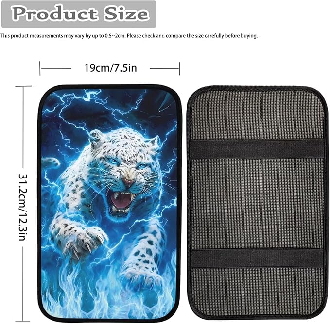 Lightning Leopard Print Car Arm Rest Cover Pad Dust-Proof Anti-Slip Center Console Cushion Pad Universal Car Interior Decor Accessories for Truck Sedan SUV, Easy to Install