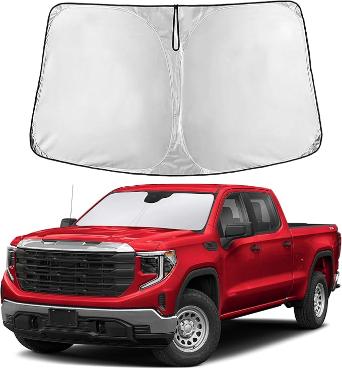 EcoNour Windshield Sun Shade Compatible for GMC Sierra 1500 2019–2026 | Pickup Truck Front Window Sunshade | Foldable UV & Heat Blocking Sun Visor Protector | Protects Interior & Keeps Cabin Cool