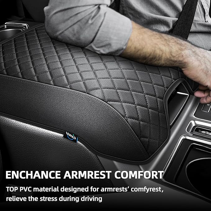 Center Console Cover Compatible with 2015-2020 Ford F150, 2017-2022 F250 F350 F450, 2018-2024 Expedition, Leather Armrest Cover Center Console Cushion with Hidden Pocket (Bucket Seat Only)