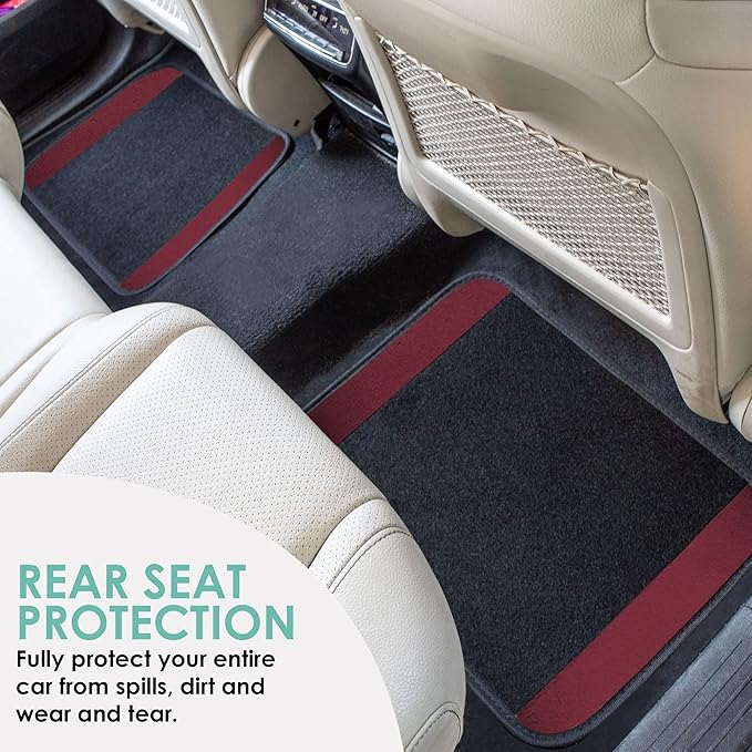 FH Group Automotive Floor Mats – Universal Fit Premium Carpet Car Mats with Driver Heel Pad, Full Set for Cars, SUVs & Trucks - Burgundy