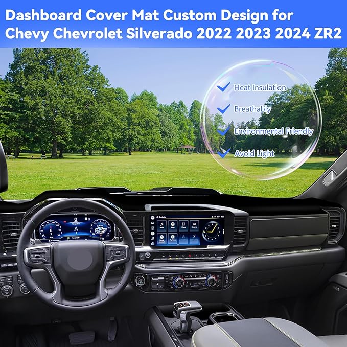 Dashboard Cover for 2022-2025 Chevy Silverado/GMC Sierra 1500 2500HD 3500HD, Non-Slip Dashboard Protector & Sunshield, UV-Blocking, Anti-Glare, Fade-Resistant