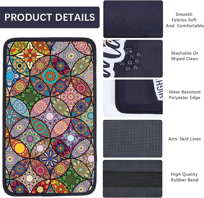 CREATCABIN Car Center Console Pad Flower Auto Armrest Seat Box Cover Car Armrest Pad Auto Center Console Cover with Bands Smooth Fabrics Soft and Comfortable for Vehicle SUV Truck 12.6×7.5in