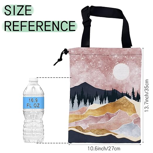 NHNXHWIA Pink Mountain Car Trash Bag,Full Moon Hanging Drawstring Car Garbage Bag,Waterproof Canvas Car Back Seat Organizer with Adjustable Buckle,for Vehicles,SUVs,Camping,Road Trips
