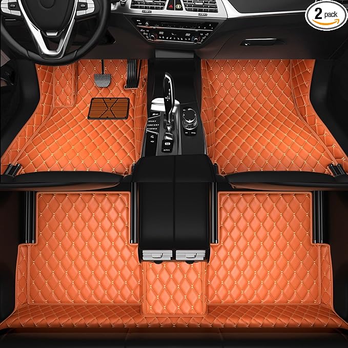 All-Weather car Floor MATS-Suitable for 99% of car Models,Leather car mat, offering Personalized Embroidery and Multiple Color Options,Provide Protection for car Rug (Orange)