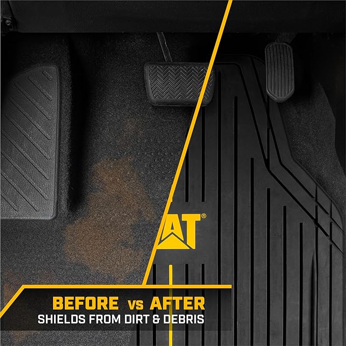 CAT® Signature™ Heavy-Duty 3-Piece All Weather Floor Mats for Cars, Trucks & SUVs – Trim-to-Fit Rubber Car Mats Full Set, Waterproof Automotive Floor Mats, Interior Accessories & Car Rug Protection