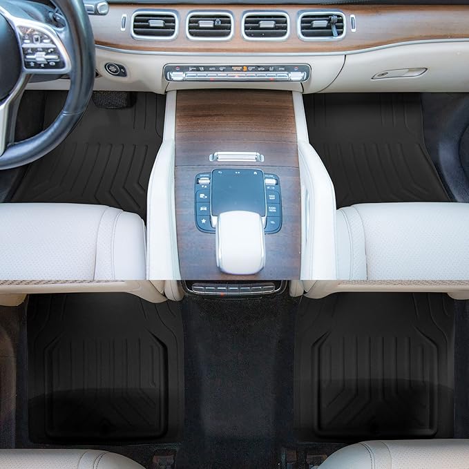 FH Group Faux Leather Deep Dish Car Floor Mats – Trim-to-Fit, Universal Fit Full Set Automotive Floor Mats for Cars, SUVs & Trucks, Durable All-Weather Interior Protection, Black